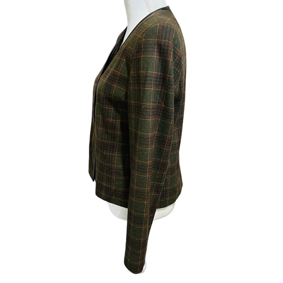 Vintage Pendleton Wool Plaid Leather Trim Jacket Blazer Size 8 Olive/Brown - Picture 4 of 12